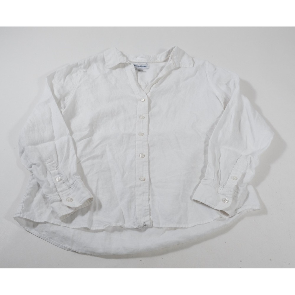 Tommy Bahama Button Up Shirt Womens L White Linen Long Sleeve High Low Coastal